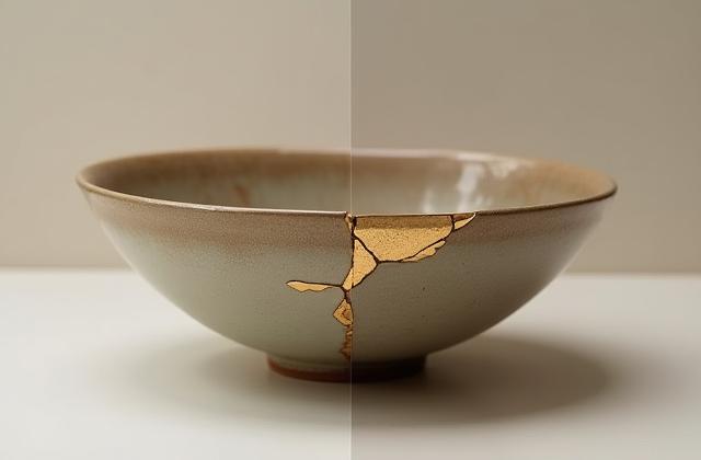 Vorher-Nachher-Vergleich einer restaurierten Keramikschale